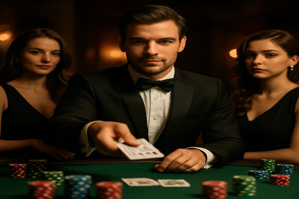 একজন নারী 333db-র ল্যাপটপে অনলাইন গেম উপভোগ করছেন, চারপাশে আলোকিত গেমিং প্ল্যাটফর্ম পরিবেশ জেগে উঠছে