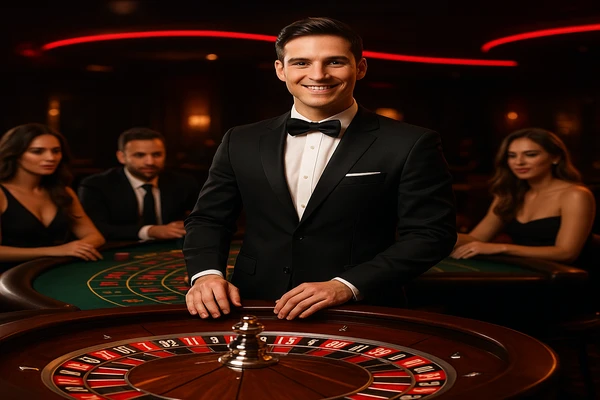 একজন পুরুষ অনলাইন খেলার জয়ের আনন্দ উদযাপন করছেন, চারপাশে গেমিং প্রতীকগুলো ভাসছে